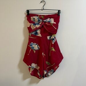 Floral Red Strapless Romper